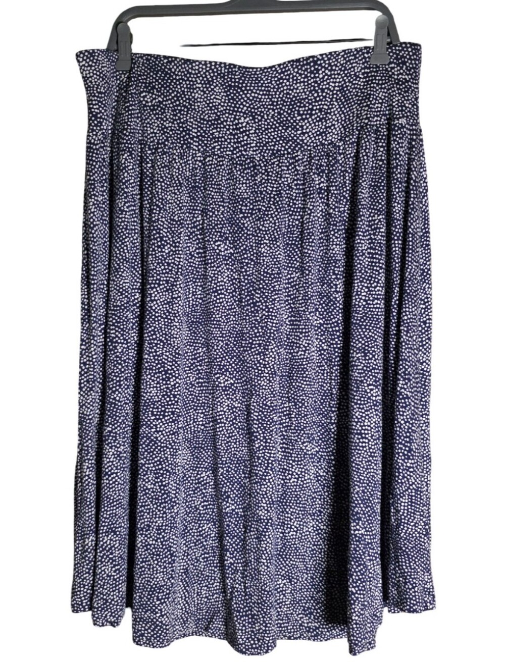 Hilary Radley Navy White Dot Midi Skirt XL Stretch Waist Flowy Pull On